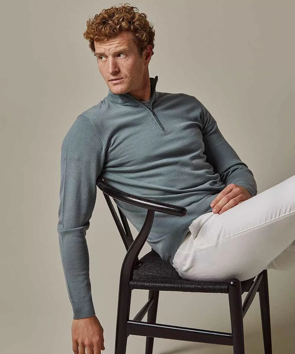 Profuomo Lichtgroene Merino Half Zip> Half Zip Truien