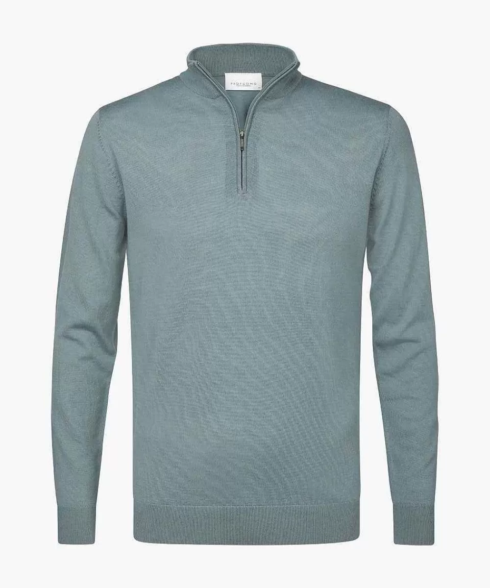 Profuomo Lichtgroene Merino Half Zip> Half Zip Truien