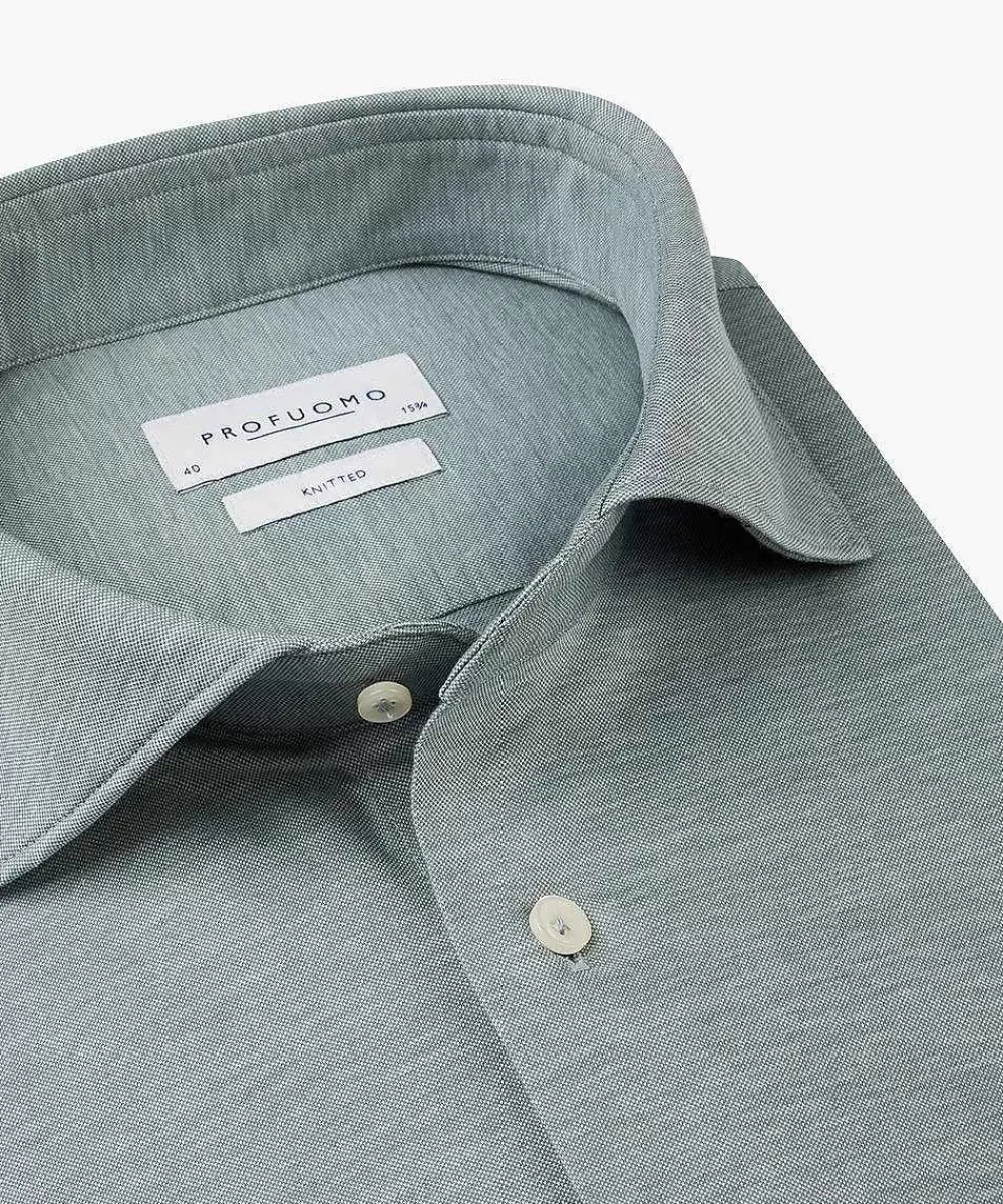Profuomo Middenblauw Single Jersey Overhemd> The Knitted Shirt