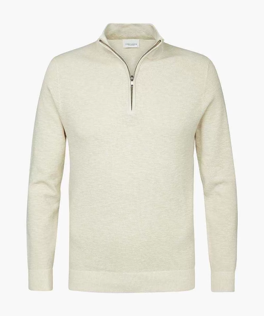 Profuomo Off White Structuur Half Zip> Half Zip Truien