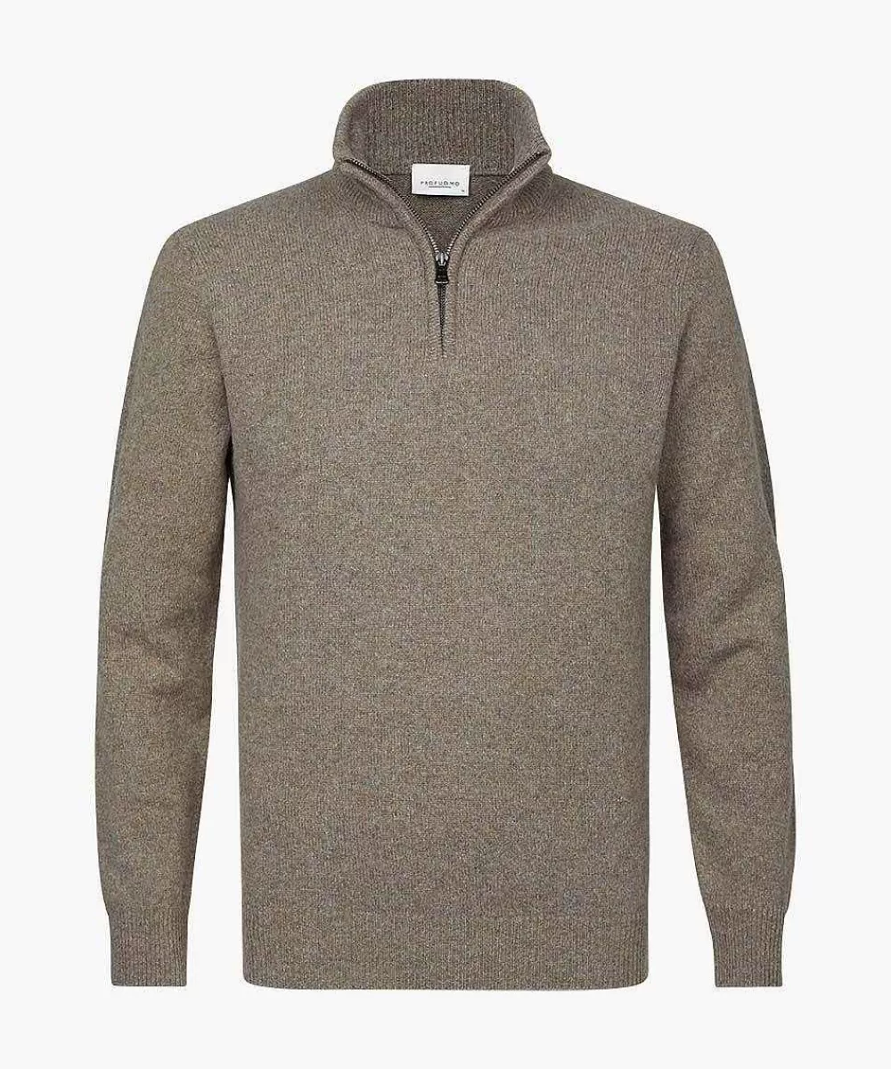 Profuomo Off White Wollen Half Zip> Half Zip Truien